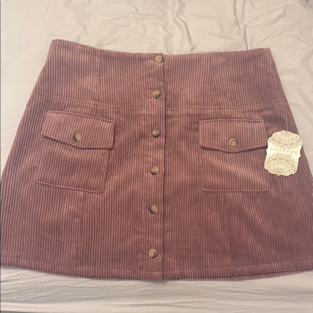 Altar'd State Pink Mini A-Line Skirt with Ribbed Cargo Style